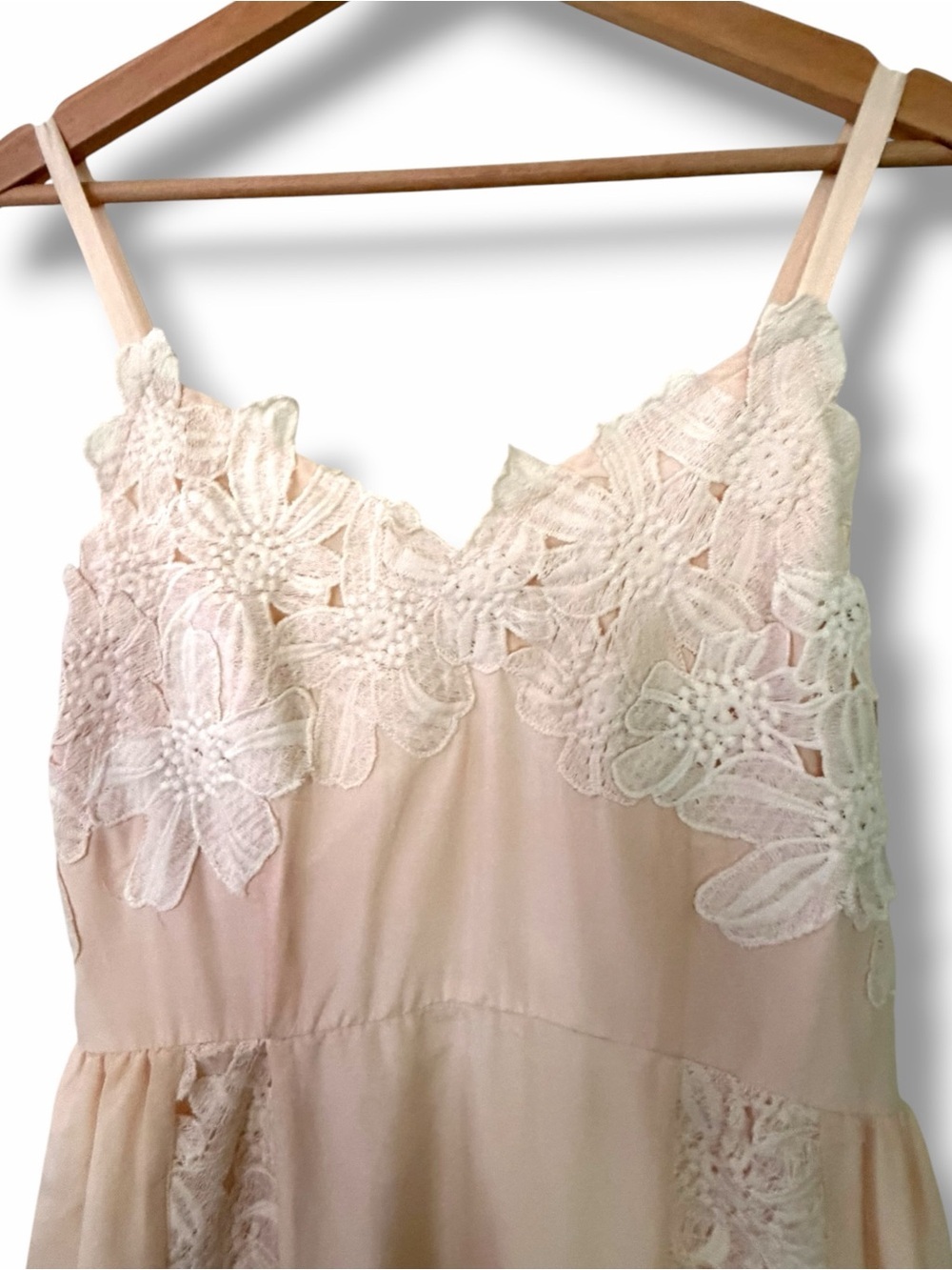 Esley Blush Floral Lace Slip Dress Sleeveless Medium Boho Romantic Cotton Silk - Picture 3 of 14